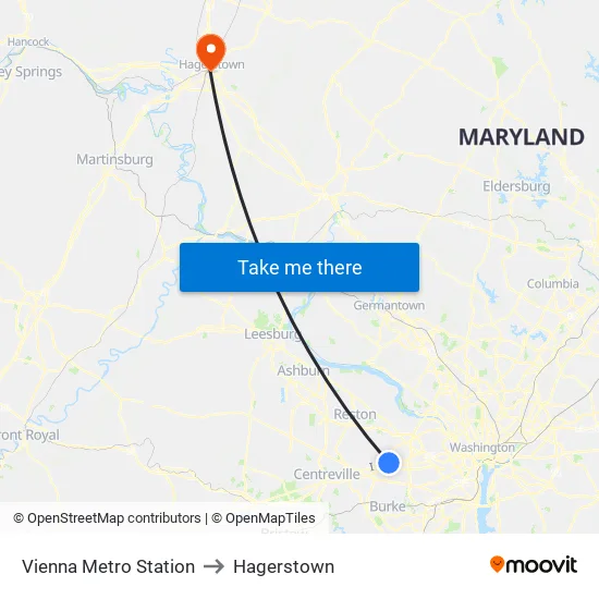 Vienna Metro Station to Hagerstown map