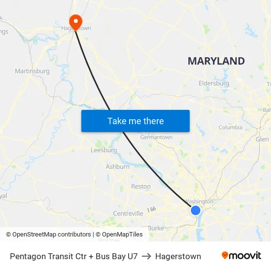 Pentagon Transit Ctr + Bus Bay U7 to Hagerstown map