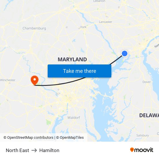 North East to Hamilton map