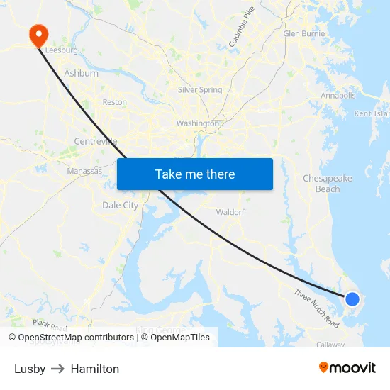 Lusby to Hamilton map