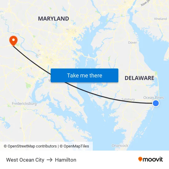 West Ocean City to Hamilton map