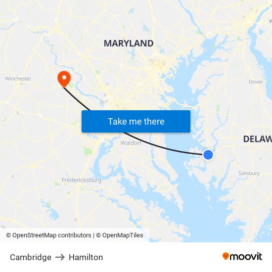 Cambridge to Hamilton map