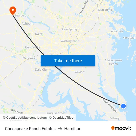 Chesapeake Ranch Estates to Hamilton map