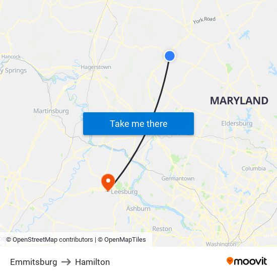 Emmitsburg to Hamilton map