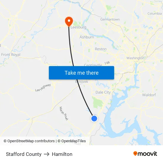 Stafford County to Hamilton map