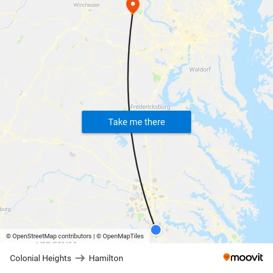 Colonial Heights to Hamilton map