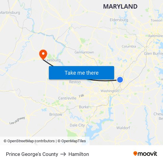 Prince George's County to Hamilton map