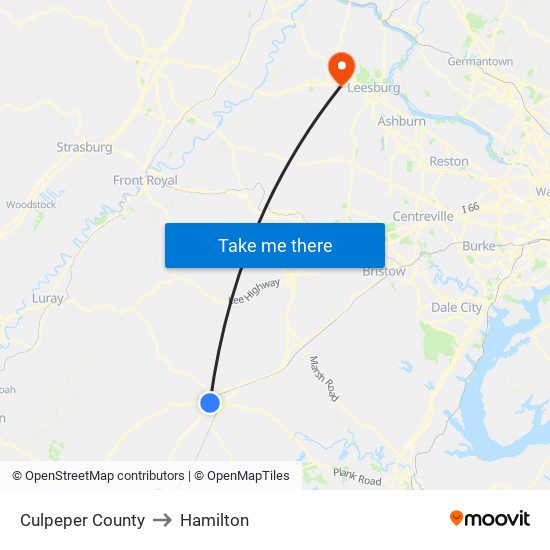 Culpeper County to Hamilton map