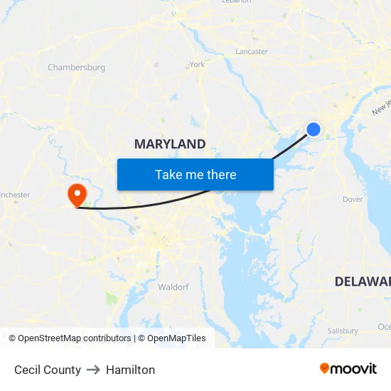 Cecil County to Hamilton map