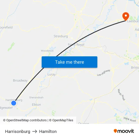 Harrisonburg to Hamilton map