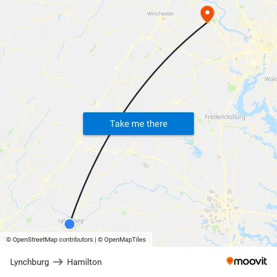 Lynchburg to Hamilton map