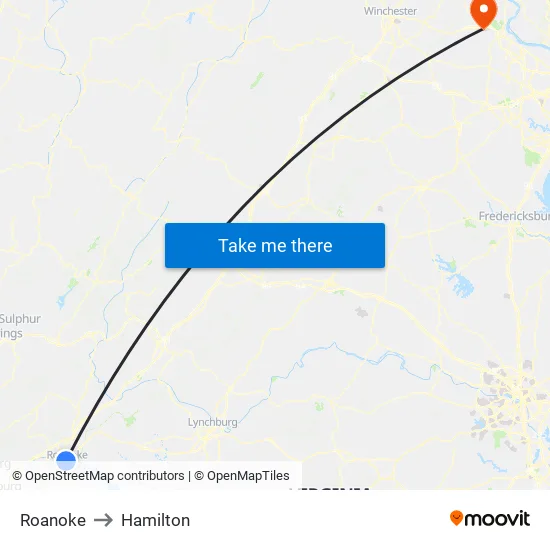Roanoke to Hamilton map