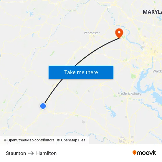 Staunton to Hamilton map