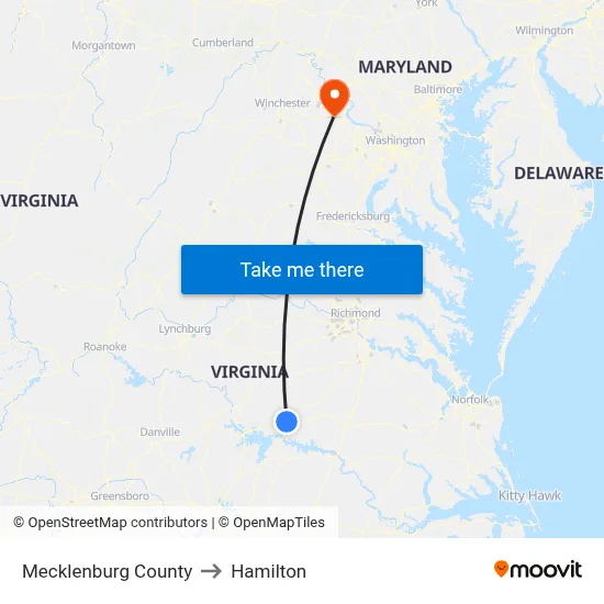 Mecklenburg County to Hamilton map