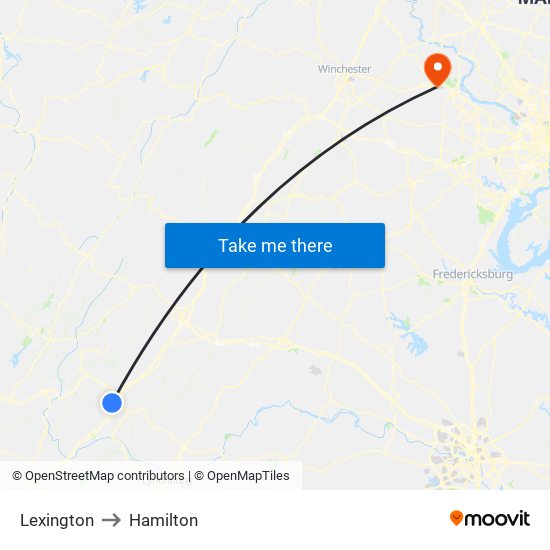 Lexington to Hamilton map