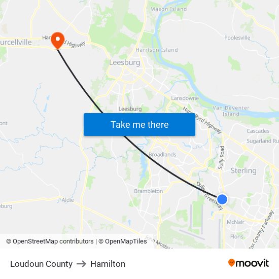 Loudoun County to Hamilton map