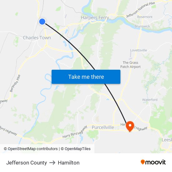 Jefferson County to Hamilton map