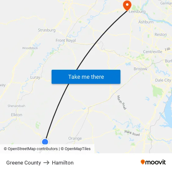 Greene County to Hamilton map