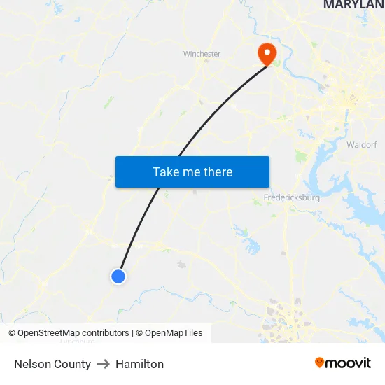 Nelson County to Hamilton map