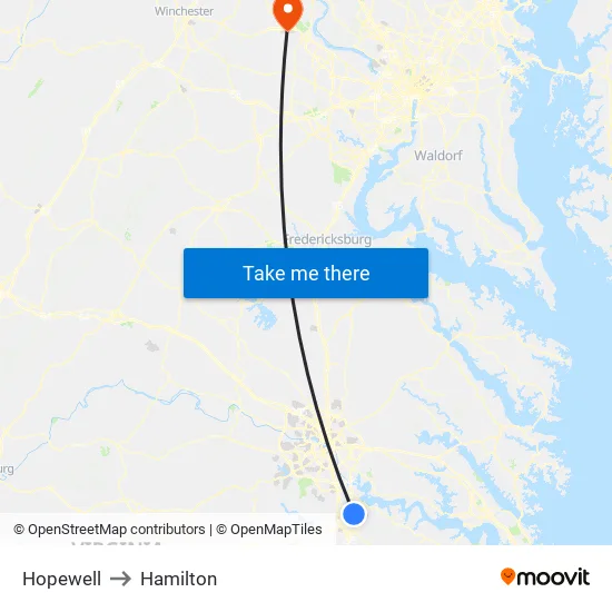 Hopewell to Hamilton map