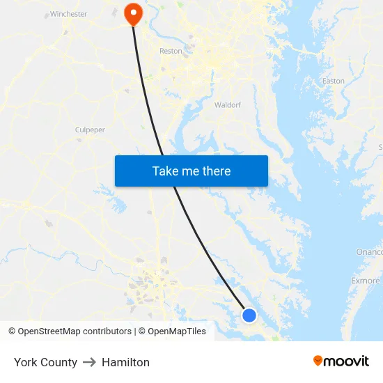 York County to Hamilton map