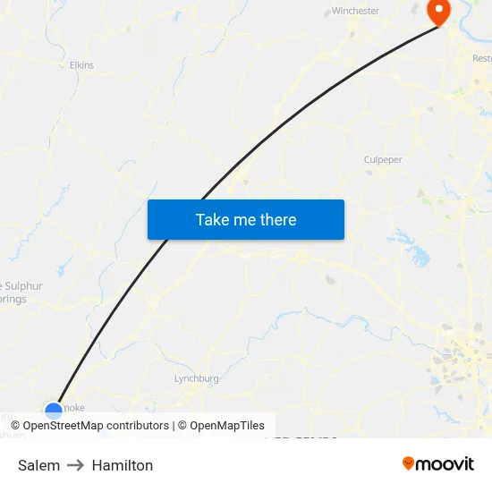 Salem to Hamilton map