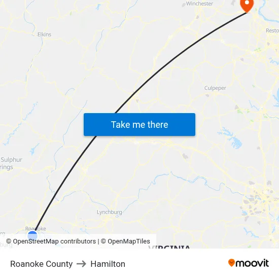 Roanoke County to Hamilton map