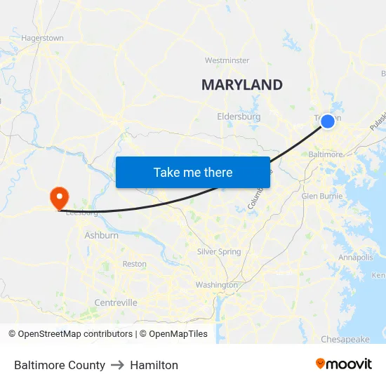 Baltimore County to Hamilton map