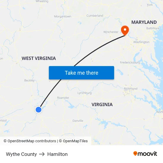 Wythe County to Hamilton map