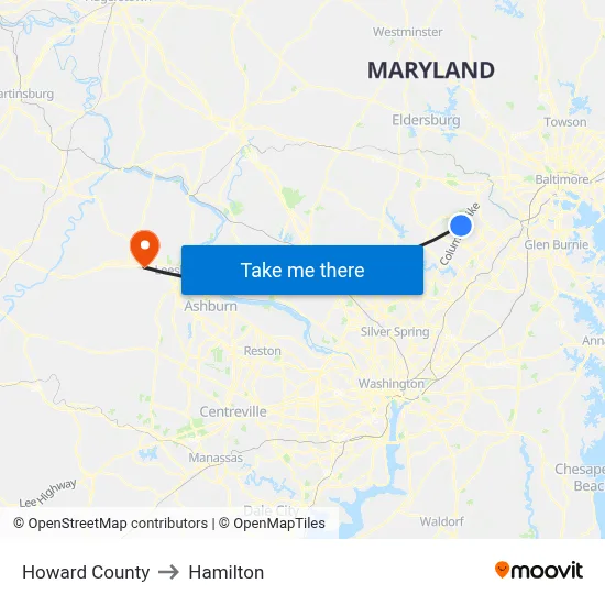Howard County to Hamilton map
