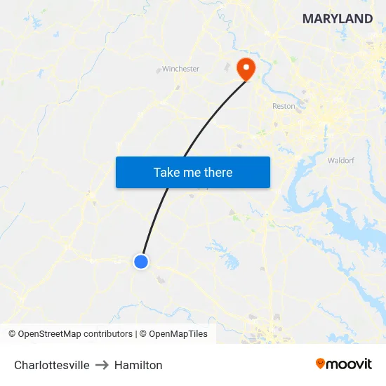 Charlottesville to Hamilton map