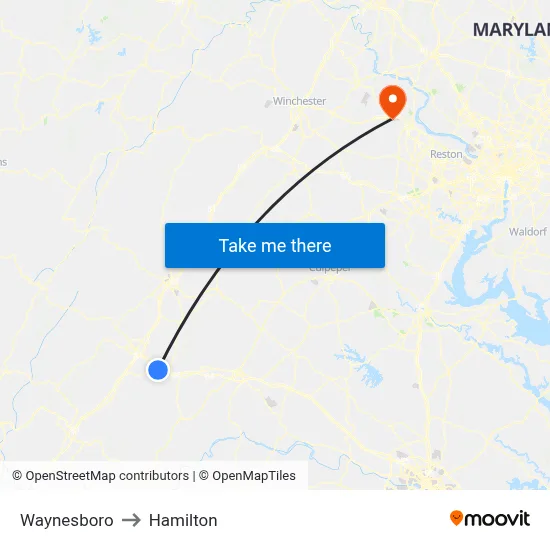 Waynesboro to Hamilton map