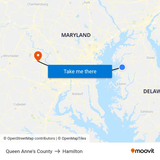 Queen Anne's County to Hamilton map