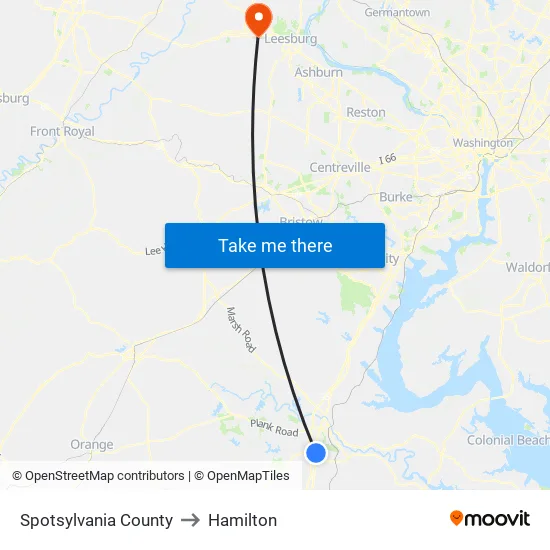 Spotsylvania County to Hamilton map