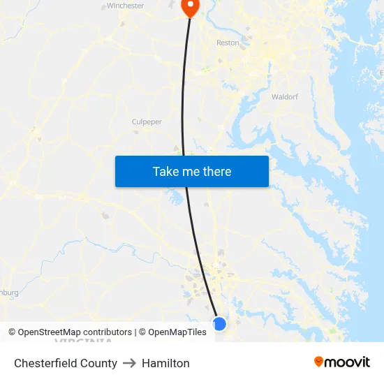 Chesterfield County to Hamilton map