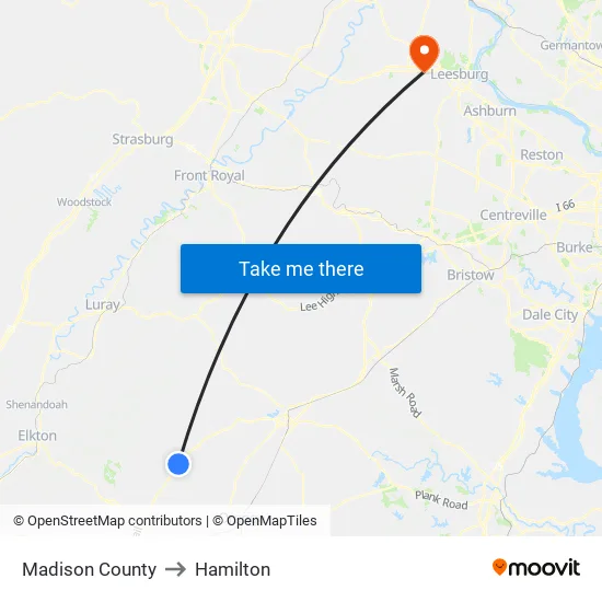 Madison County to Hamilton map