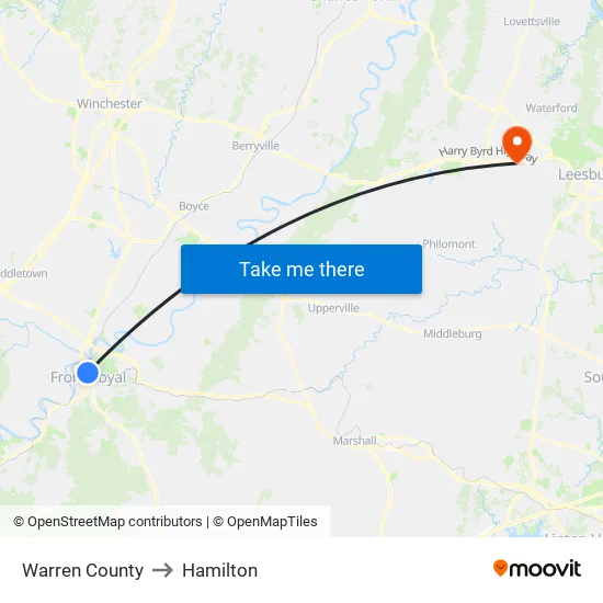 Warren County to Hamilton map