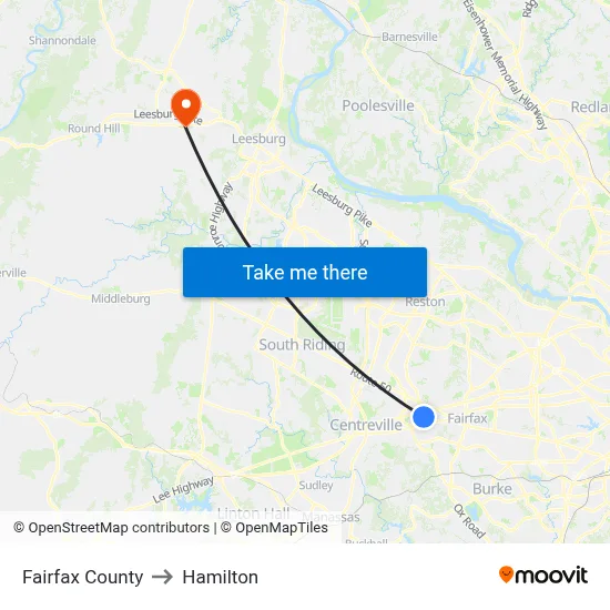 Fairfax County to Hamilton map
