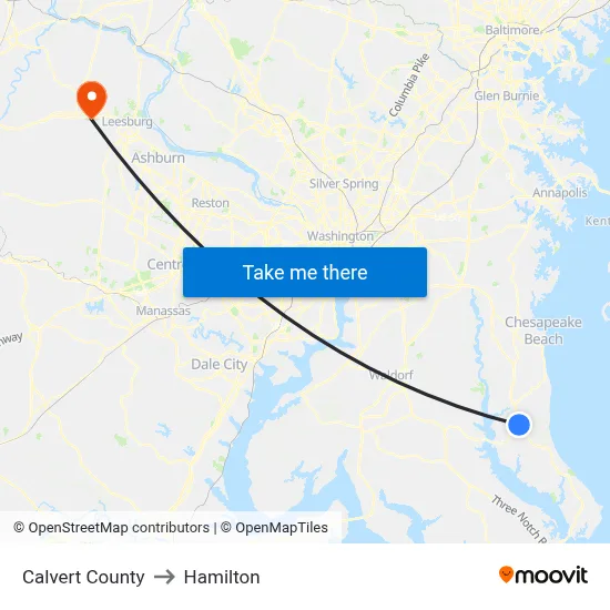 Calvert County to Hamilton map