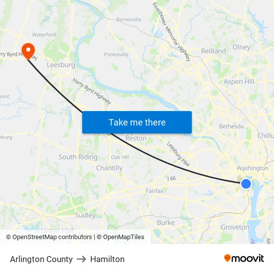 Arlington County to Hamilton map