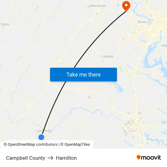 Campbell County to Hamilton map