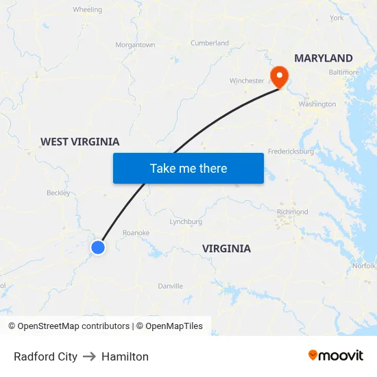 Radford City to Hamilton map