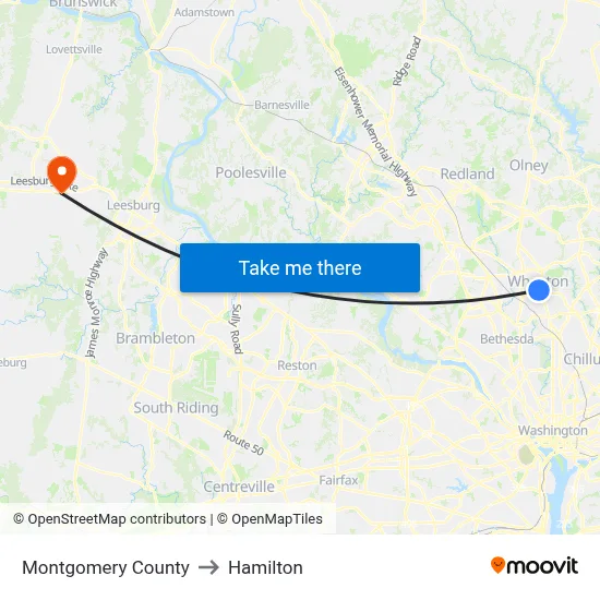 Montgomery County to Hamilton map
