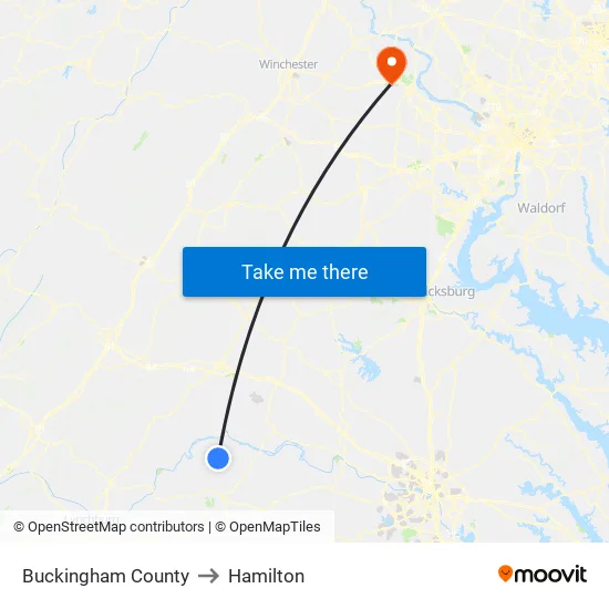 Buckingham County to Hamilton map
