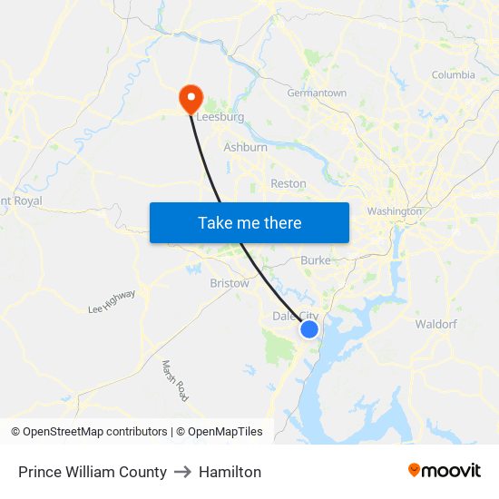 Prince William County to Hamilton map