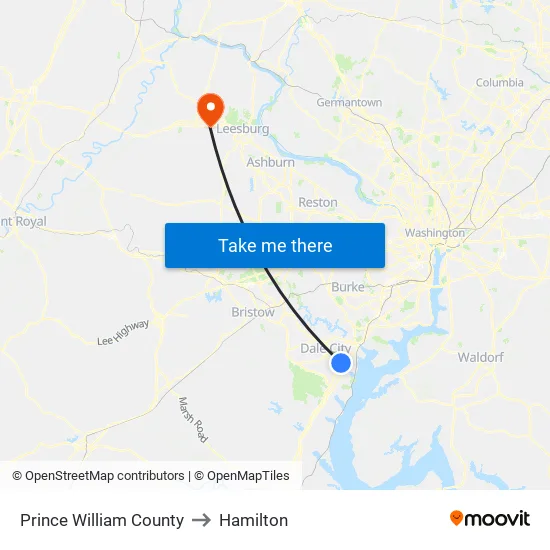 Prince William County to Hamilton map