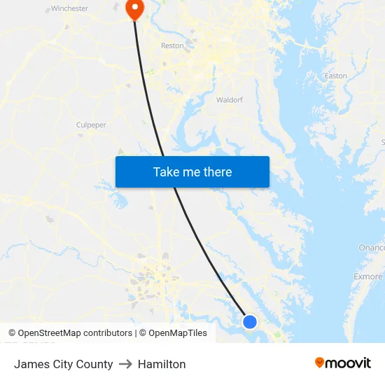 James City County to Hamilton map