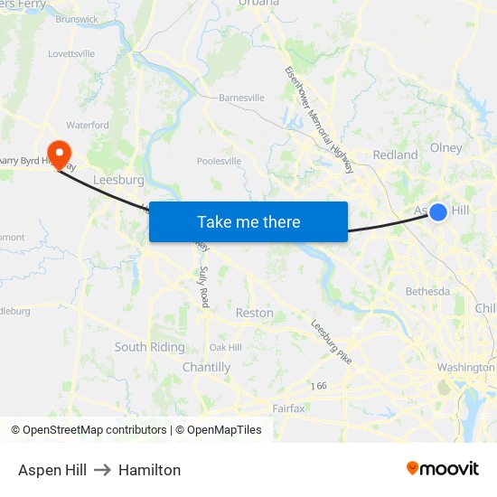 Aspen Hill to Hamilton map