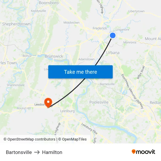 Bartonsville to Hamilton map