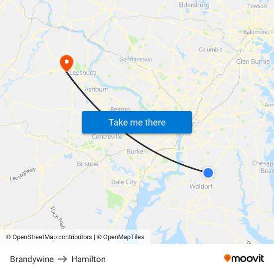 Brandywine to Hamilton map